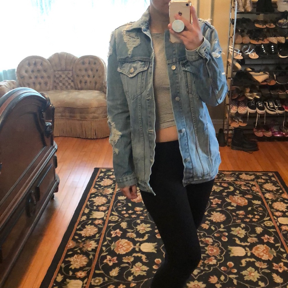 Lovers + friends distressed denim jacket